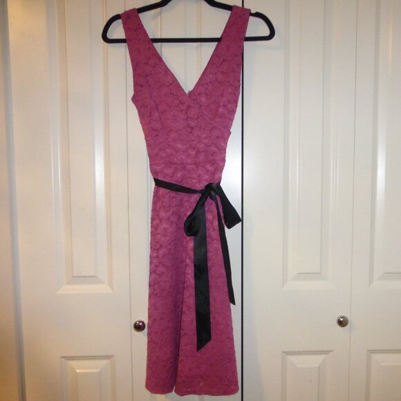 LE CHATEAU pink lace skater dress with removable black satin belt - Picture 2 of 12